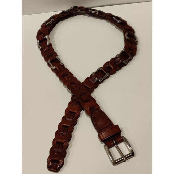 Aimee Lynn Belt Braided Leather Silver Horseshoe Accents Size 1x36 inches 2 tip - Picture 3 of 9